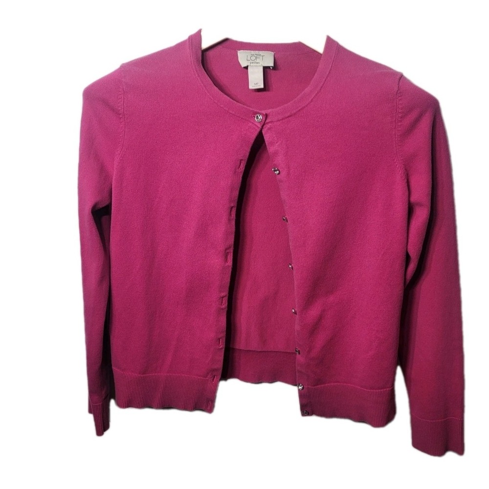 Ann Taylor Loft‎ Cardigan Womens Petite MP Pink Long Sleeve Button Up Office